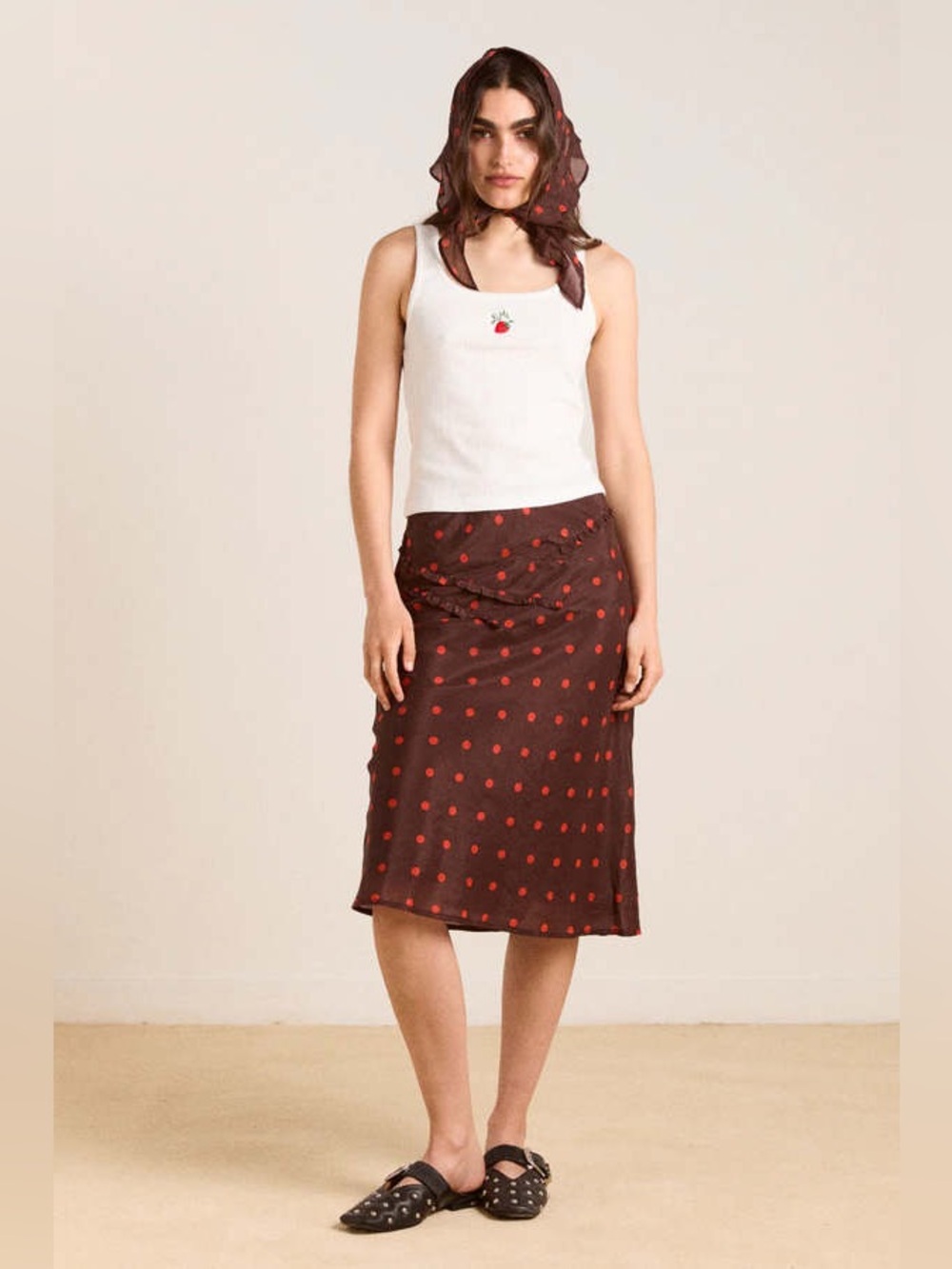 Damson Madder Octavia Skirt in Burgundy Red Spot UK 14 / US 10